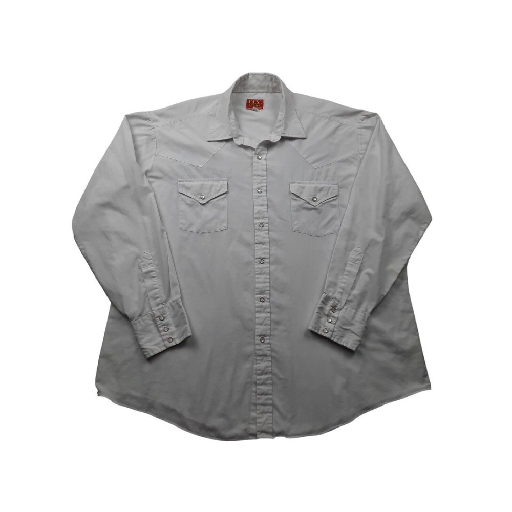 Ely Plains Mens Pearl Snap White Long Sleeve Button Up Shirt Size 18 34/35